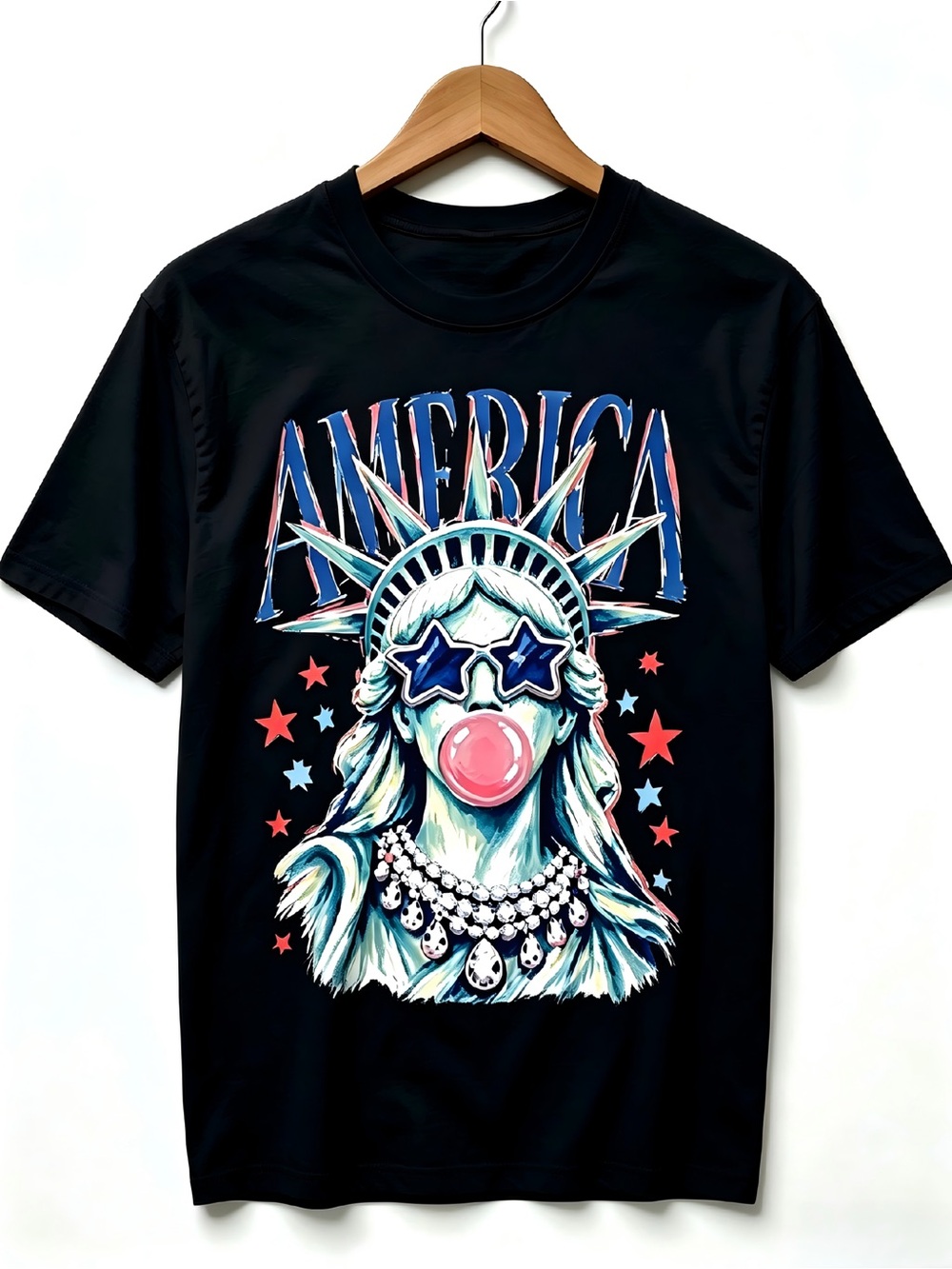 America Statue of Liberty Blowing Bubble Gum Graphics Womens Mens T-shirt Unisex